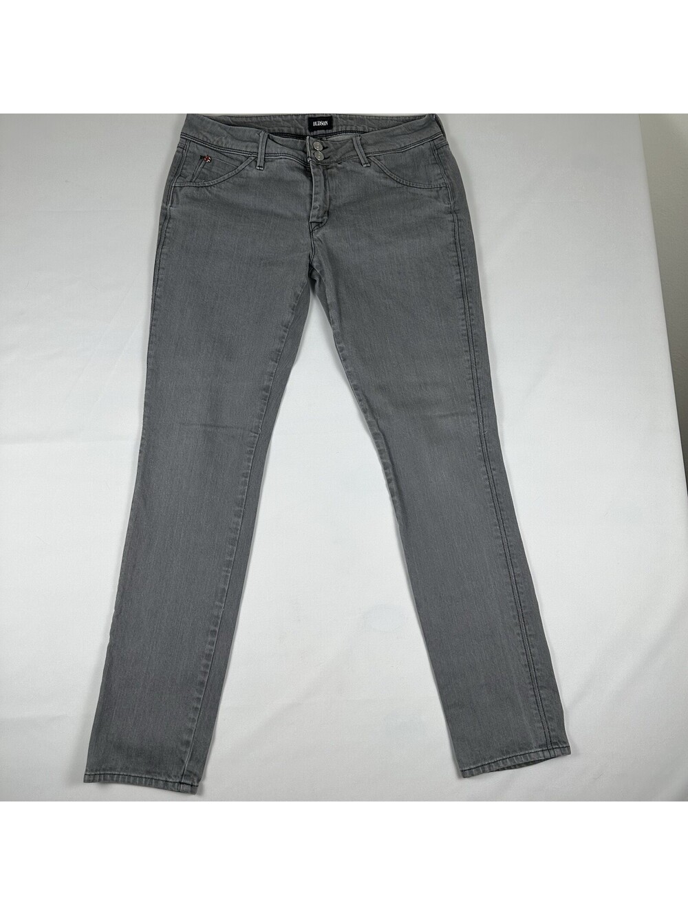 Hudson Collin Flap Skinny Jeans Grey Sz 30 Flap Pockets Two Button